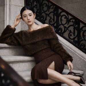 Wildlife New York Chocolate Brown Pinstriped Midi Skirt - Size 8